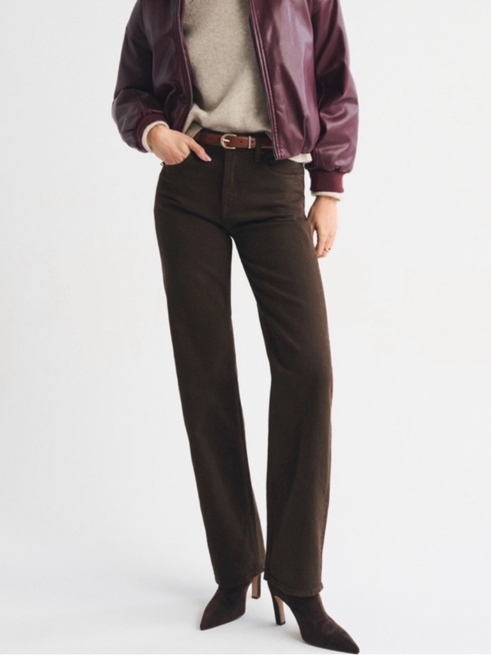 Abercrombie & Fitch Women's Mid-Rise Straight Leg Jeans in Dark Brown